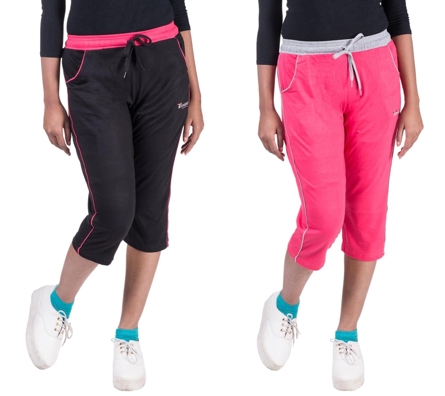 v d sales&trade;, combo pack of women's designer black & pink cotton capri , three quarters
