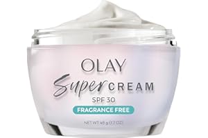 Olay Super Cream with Sunscreen SPF 30, Fragrance Free Lightweight Face Moisturizer with Sun Protection, 5-in-1 Skin Care - Hydrating, Brightening, Firming - Niacinamide, Vitamin C, Collagen, 1.7 oz