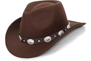 BAWNHAW Kids Girls Boys Western Cowboy Cowgirl Hats, Toddler Wide Brim Felt Fedora Hat with Band, Rodeo Panama Cap, 2-6T