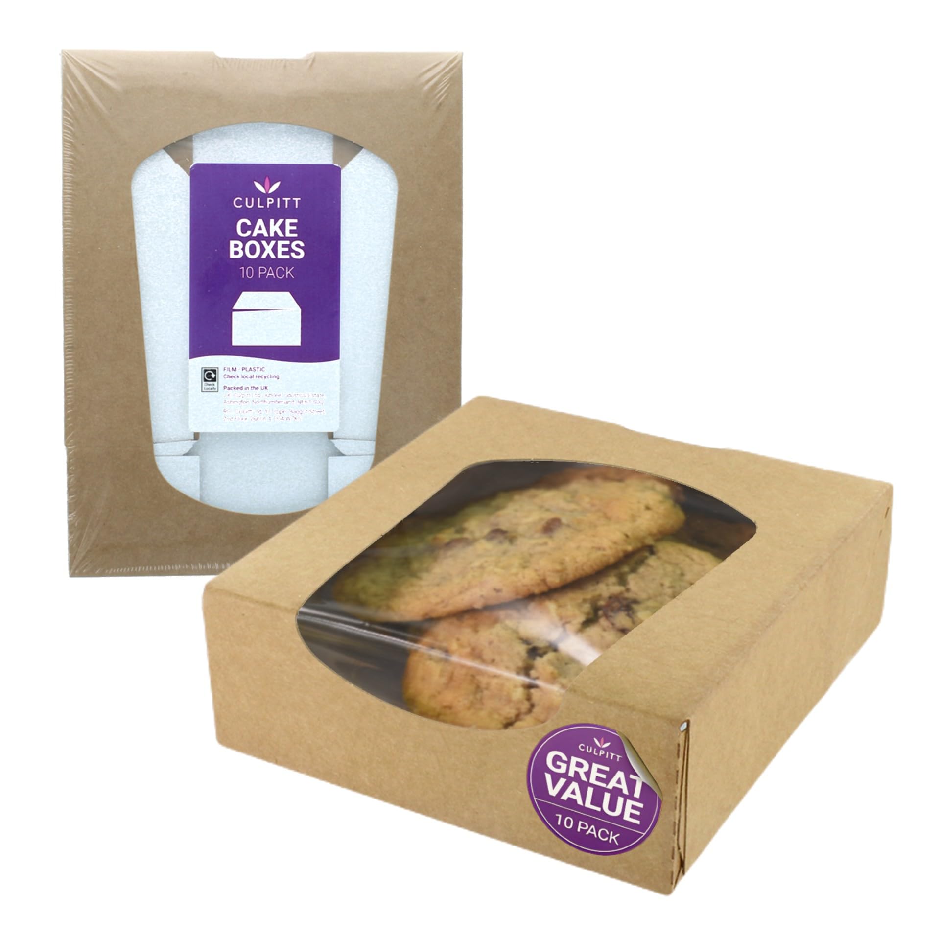 Culpitt Window Treat Box, Kraft Bown Small Bakery Boxes For Cookies, Pastries, Cakes, Sandwiches, Takeaways | 4.6" x 4.6" x 1.5" | Pack of 10 Gift Boxes