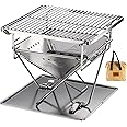 CAMPINGMOON Tabletop Small Charcoal Grill Mini Portable Fire Pit 9.65-inch Stainless Steel with Carrying Bag X-MINI-PRO