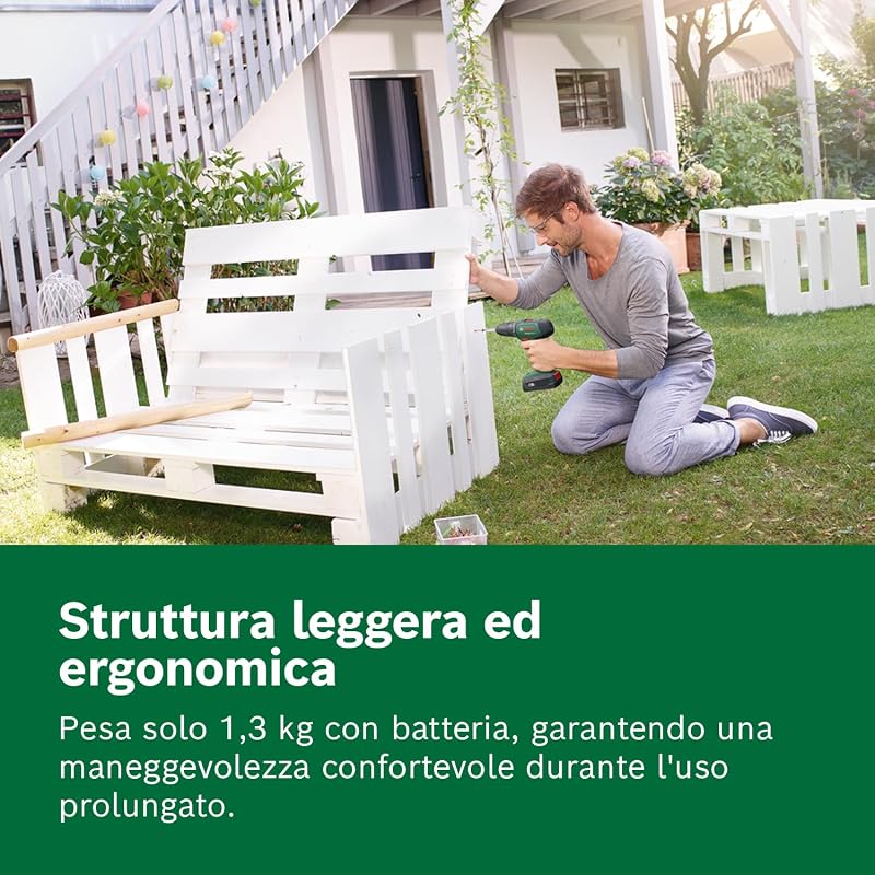 Home and Garden 06039D4002 Bosch Trapano a Batteria UniversalDrill (2 Batterie, In Valigetta), Verde-Nero, 38.1 x 28.9 x 10 cm, sistema da 18 Volt