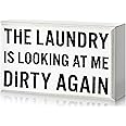 Jetec Farmhouse Laundry Room Decor Funny Room Box Signs Rustic The Laundry Is Looking at Me Dirty Again Wood Box Sign for Home Bathroom Decoration, 6 x 3.54 x 1.77 Inches(White)