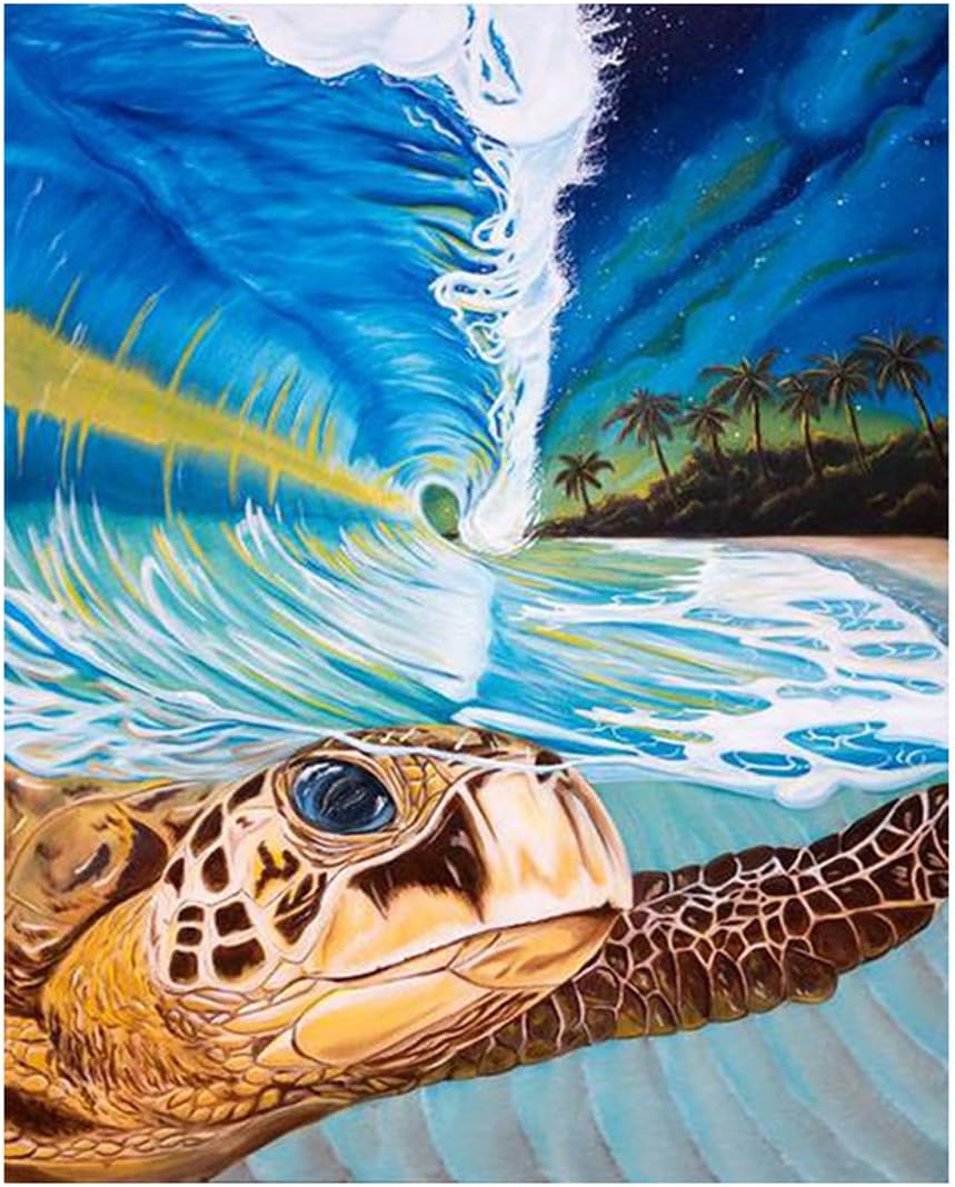 Paint by Numbers Anti Stress for Adults Sea Turtle Marine Animal Number Painting (Big Turtle with Ocean Wave, Unframed)