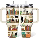 RHONGE Book Lover Gifts For Women, Cats Tumbler 30 Oz, Gifts For Readers, Birthday Christmas Graduation Gift For Women Mom Sister Best Friends, Travel Coffee Insulated Cup