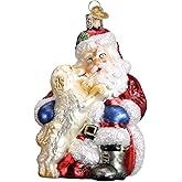 Old World Christmas Santa's Puppy Love Glass Blown Ornament for Christmas Tree, Handcrafted Holiday Decoration, Santa Collection