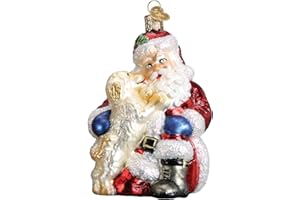 Old World Christmas Santa's Puppy Love Glass Blown Ornament for Christmas Tree, Handcrafted Holiday Decoration, Santa Collection