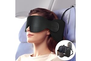 Inspireyes Travel Pillows for Airplanes, 360° Head Support for Long Flight, Soft Airplane Pillow with 3D Eye Mask for Sleeping, Stop Bobblehead, Airplane Headrest Gadgets, Light Black