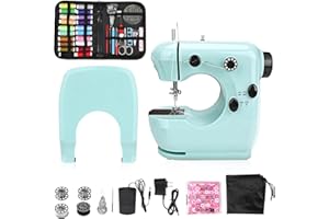PLYS Mini Sewing Machine Portable sor Beginners：Small Easy Use Sewing Machines with Sew Kits, Cover and Extension Table Green