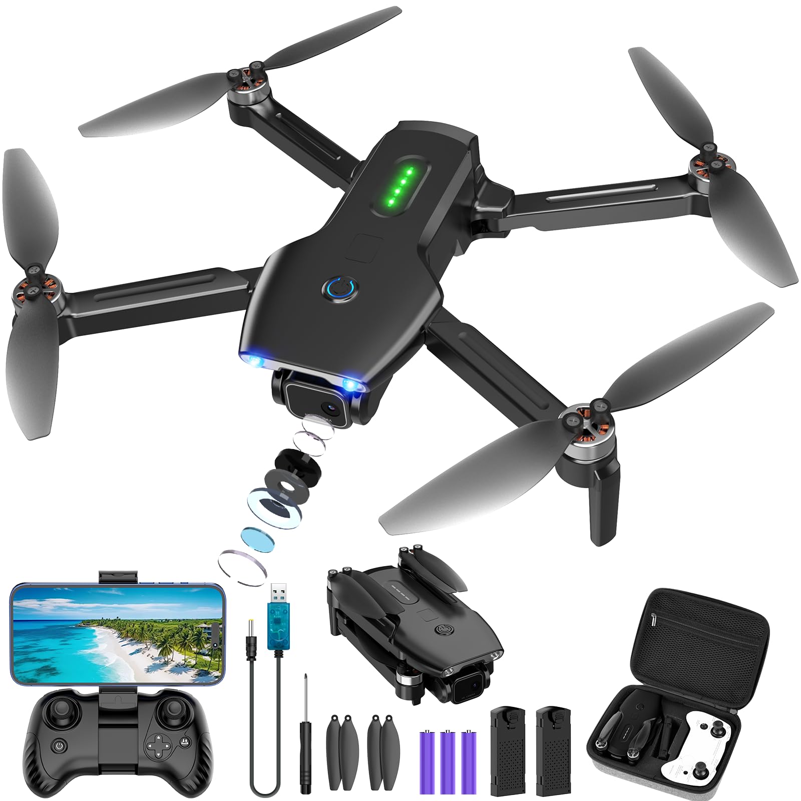 Photo 1 of Drone with Camera, 1080P FPV Foldable Drone with Brushless Motor, One Key Take Off/Land, Altitude Hold, 360° Flip, Gravity Control, 2 Batteries, 3 Speeds Mini Drone for Kids Beginners