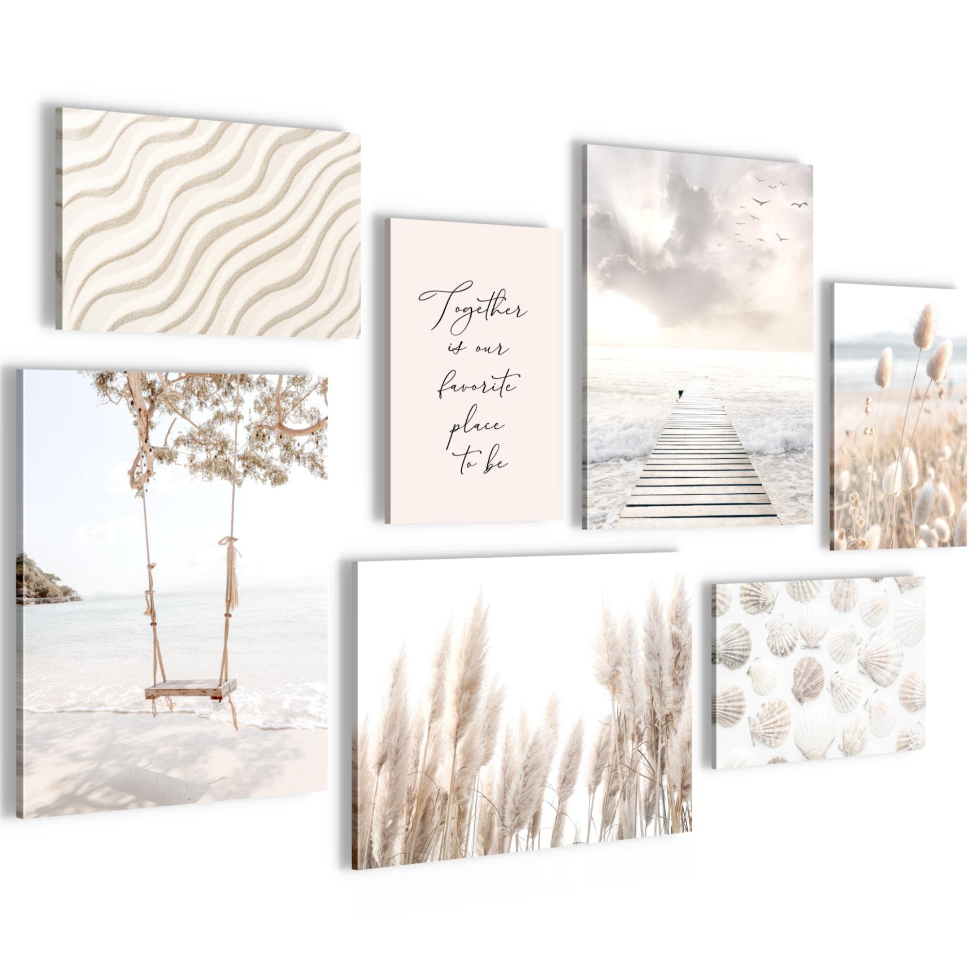 Novart Set of Canvas - COMPLETELY READY TO HANG - Pictures for Wall - Beach Sea Relax - 7 Parts - Living Room Bedroom N023471a — image 1