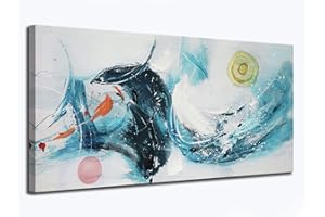 Ardemy Abstract Wall Art Modern Textured Teal White Canvas Painting Fantasy Graffiti Large Size Artwork Framed for Living Room Bedroom Kitchen Bathroom Dinning Room Home Office Wall Decor