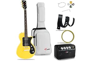 MUSILY MLP-1 39 Inch Electric Guitar Kit, Beginner LP Full Size Solid Body Electric Guitar With HH Pickups, Gig Bag, Amplifier, Strap, Cable, Picks, String (Champagne Yellow)