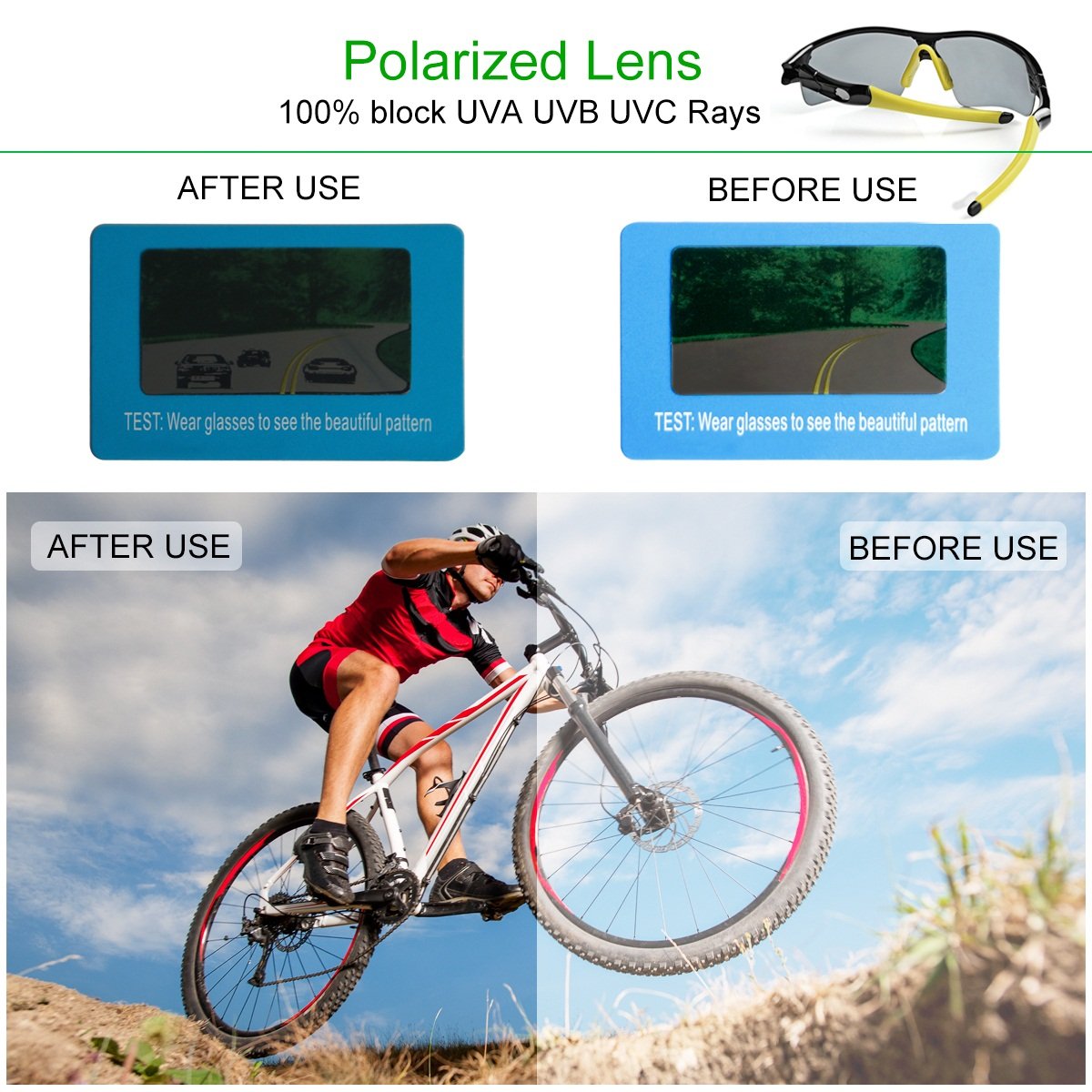 WONGKUO Polarized Outdoor Sports Glasses Men Women Cycling Sunglasses With 5 Interchangeable Lenses 100%UV Protection Fits for Fishing Running Golf Baseball Cycling Driving And All Outdoor Activities