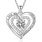 Yaumatea I Love You for Always and Forever Heart Necklace, Sapphire Birthstone Cubic Zirconia Pendant Romantic Valentine’s Day Gift for Women Jewelry with Gift Box
