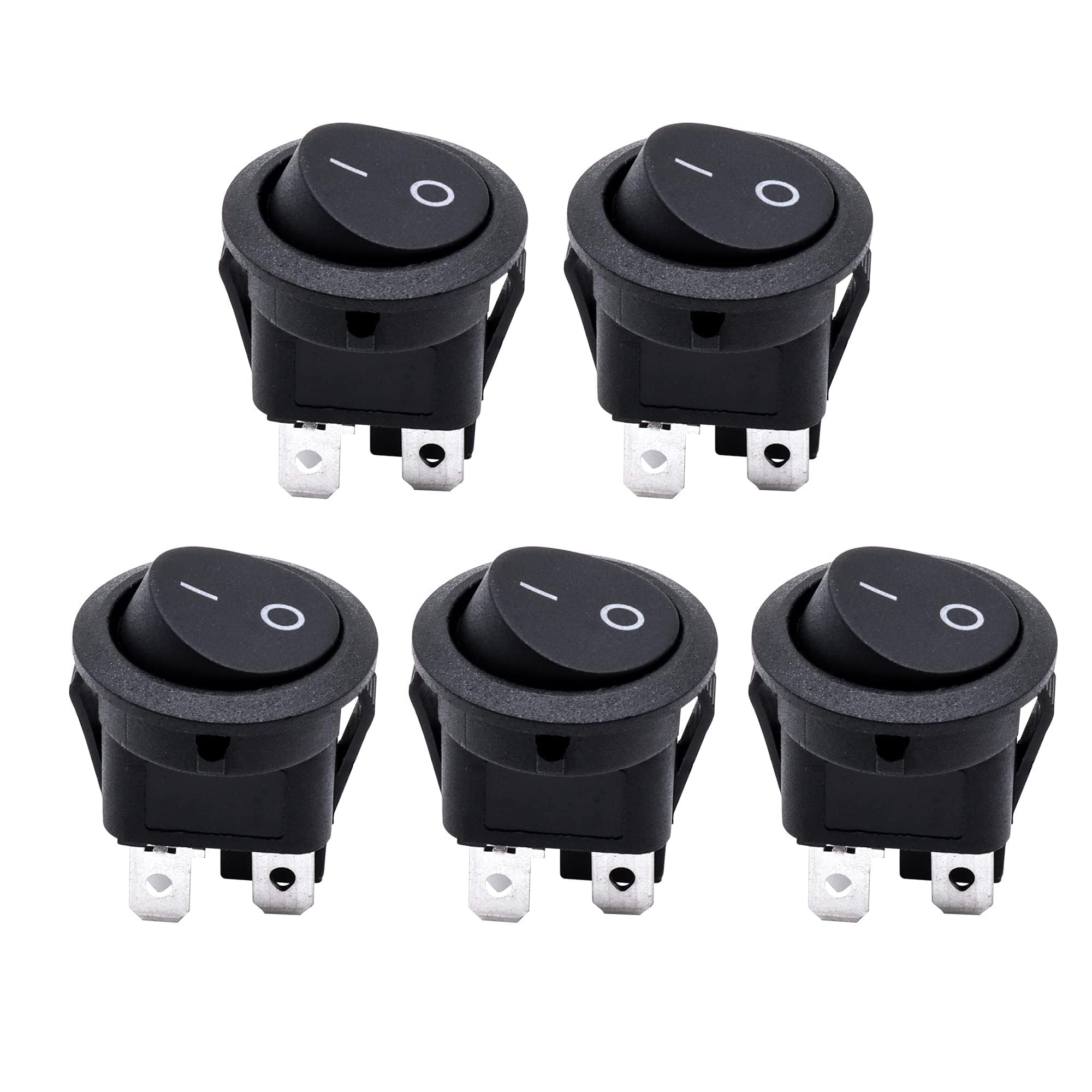 HISports Round Rocker Switch ON/Off 5Pcs Toggle Switch SPST 4Pin Snap-in Latching 10A/125V 6A/250V Waterproof Rocker Toggle Switch Car Dashboard Switch for Car RV Marine Boat Truck Motorcycles