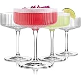 LUNA & MANTHA Coupe Glasses Set of 4, 10oz Crystal Ribbed Martini Glasses, Vintage Cocktail Glass, Hand Blown for Espresso Martini, Margarita, Home Bar &Gift,Glassware