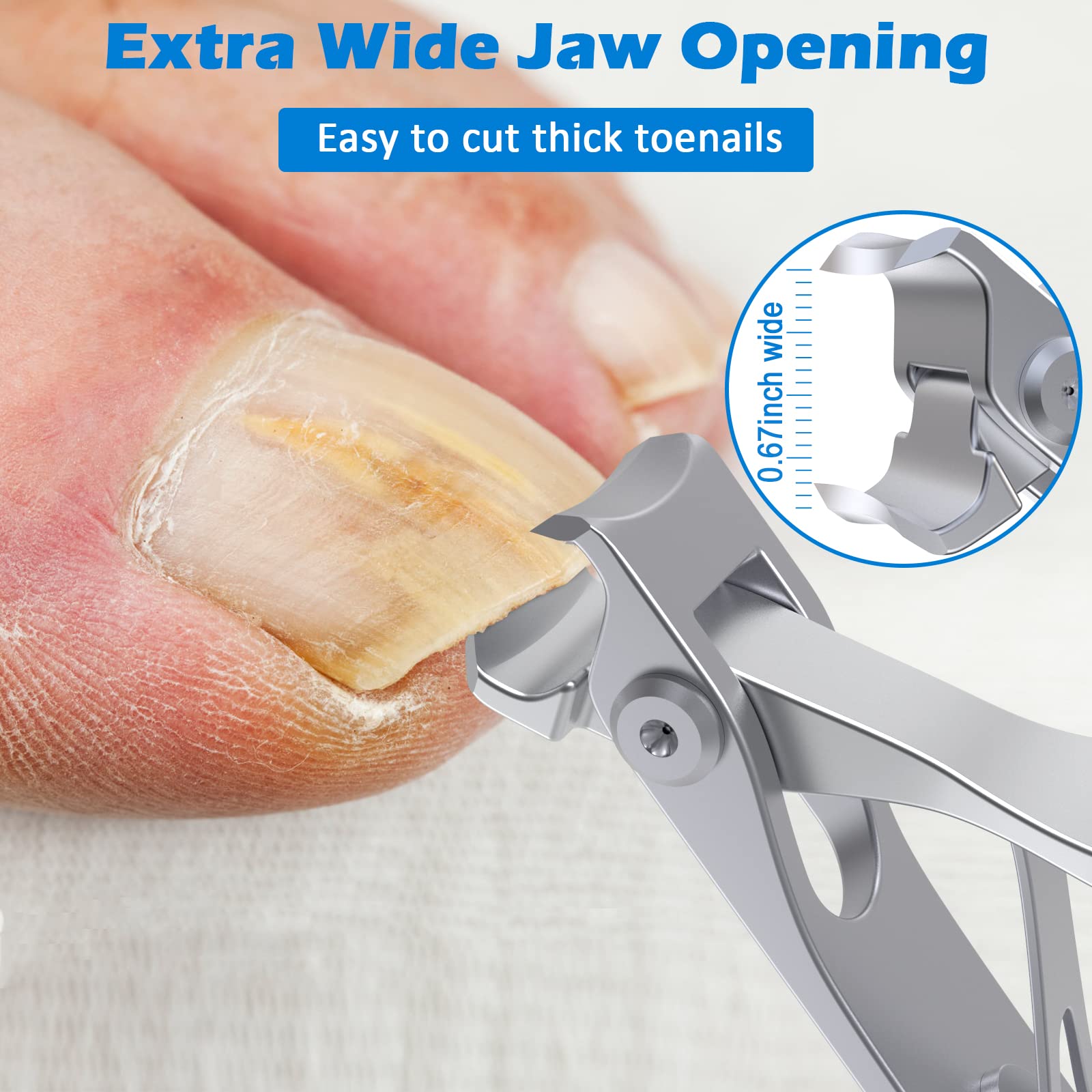 3pcs Nail Clippers Set, GLAMFIELDS Extra Long Slanted Edge Fingernail Clipper Leather Case Packed Good Gift, 17mm Ultra Wide Jaw Opening Nail Cutter Toenail Clippers for Men Women Seniors Thick Nails - Image 2