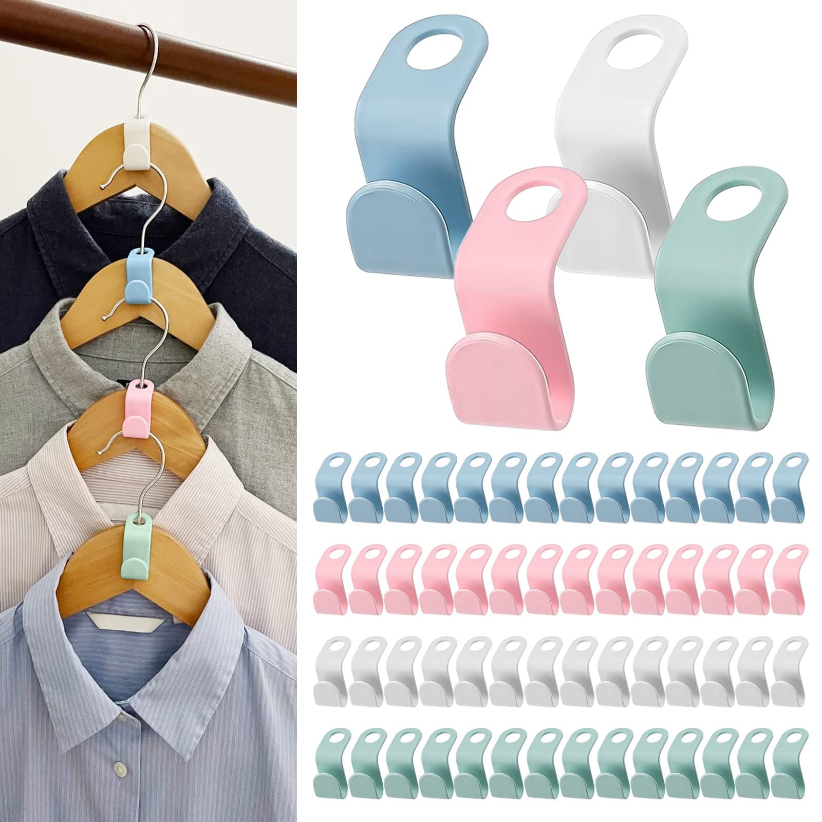 LFBEST 60 Pcs Clothes Hanger Connector Hooks, Multicolor Space Saving Organizer for Garderobe Closet