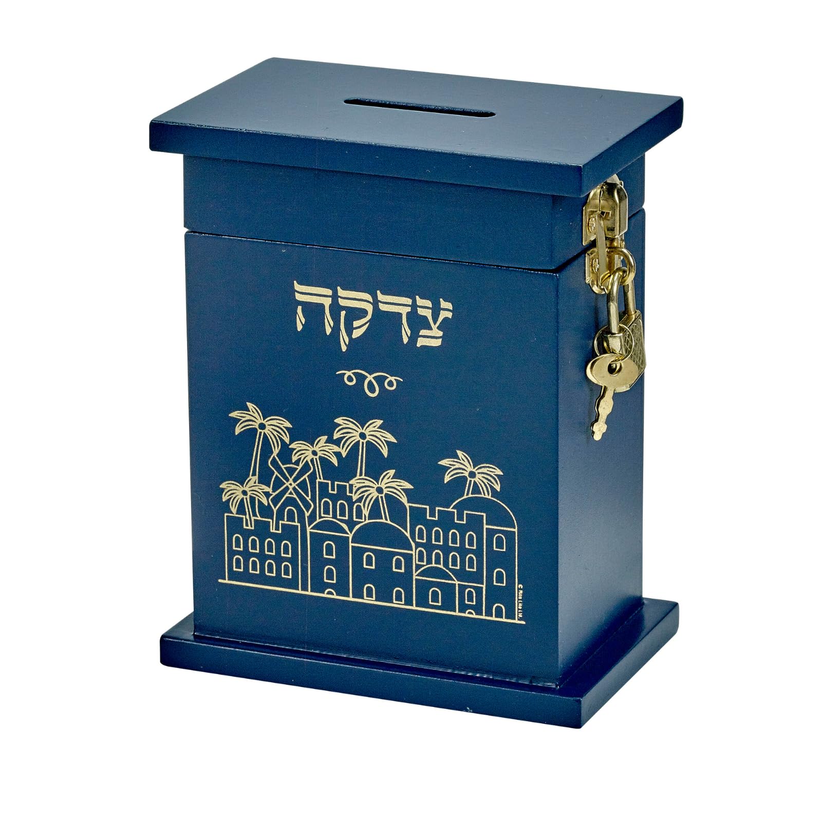 Photo 1 of Rite Lite Blue Enameled Wood Tzedakah Box - For Kids and Adults Alike Shabbat Enameled Blue Wood Charity Box 5.50" h
