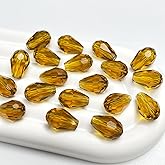 Tingoons 40 PCS 10x15mm Teardrop Crystal Glass Beads Faceted Shape Vertical Hole Loose Glass Beads DIY Handcrafte Bracelet Necklace Earring Jewelry Making(Amber)
