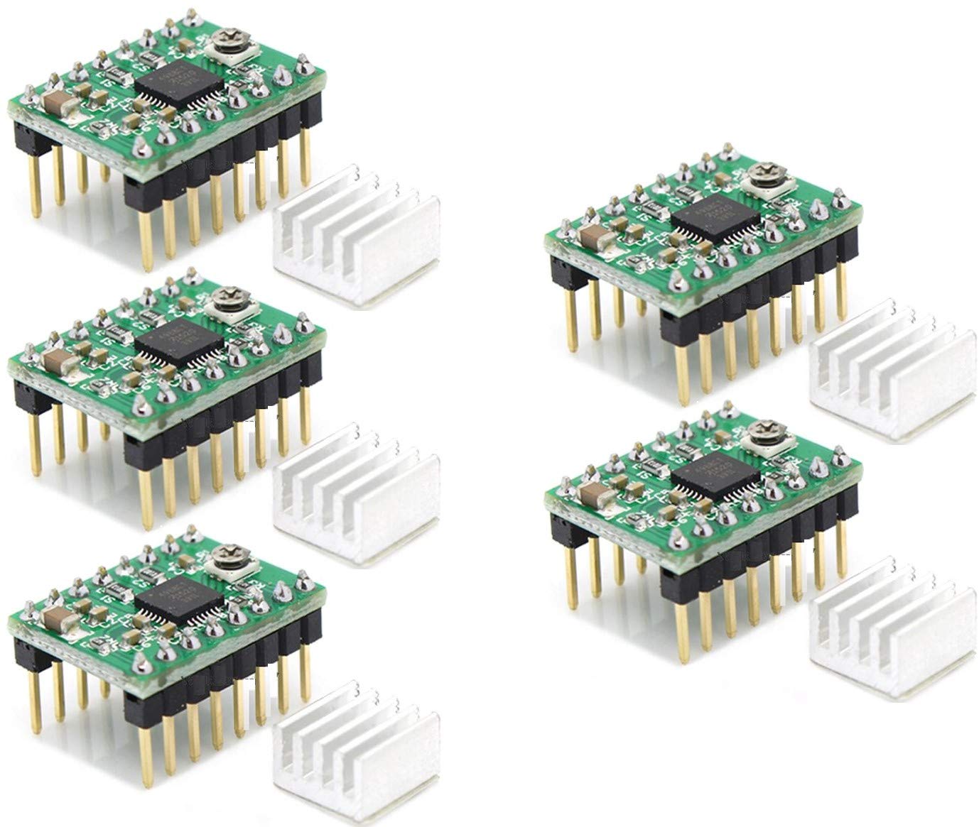 TECNOIOT 5pcs Reprap Stepper Driver A4988 Stepper Motor Driver Module with Heatsink | A4988 Stepper Motor Controller, 5pcs Ramps1.4 A4988 Stepper Motor Controller with Heat Sink for 3D Printer