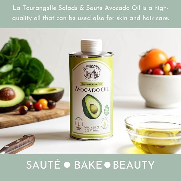 LA TOURANGELLE AVOCADO OIL 16.9 FL OZ, ALL-NATURAL, ARTISANAL, GREAT FOR SALADS, FRUIT, FISH OR VEGETABLES, BUTTERY FLAVOR