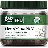 GAIA HERBS PRO Lion's Mane Gummies - Nerve & Brain Health Support Supplement* - Vegan, Organic Gummies - with Dual Extracted Mushrooms - 90 Count (30 Servings)