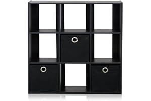 Furinno Simplistic Book Shelf, 9-Cube Bookshelf, Cube Storage Organizer Bookcase with Bins, 7.9 x 26.5 x 26.7, for Living Roo