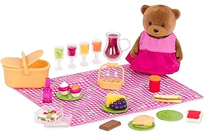 LI'L WOODZEEZ Li’l Woodzeez – 20 Pcs Picnic Playset – Including 1 Baby Bear,Toy Picnic Basket&Blanket, Play Food&More Accessories – Gift Doll Playset for Kids Ages3+