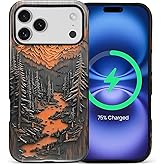 casesok for iPhone 17 Pro Max Case,Compatible with MagSafe,Dual-Layer Hard Shell + Silicone Cover,Full Body Protection Shockproof Case for iPhone 17 Pro Max-Faux Wood Mountain Rustic Forest