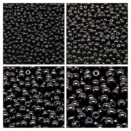 Gepresste tschechische Glasperlen, Runde 3 mm, 4 mm, 6 mm, 8 mm, Farbe: Jet Black, Set 1CRP 401 (3RP004-4RP010-6RP014-8RP001)