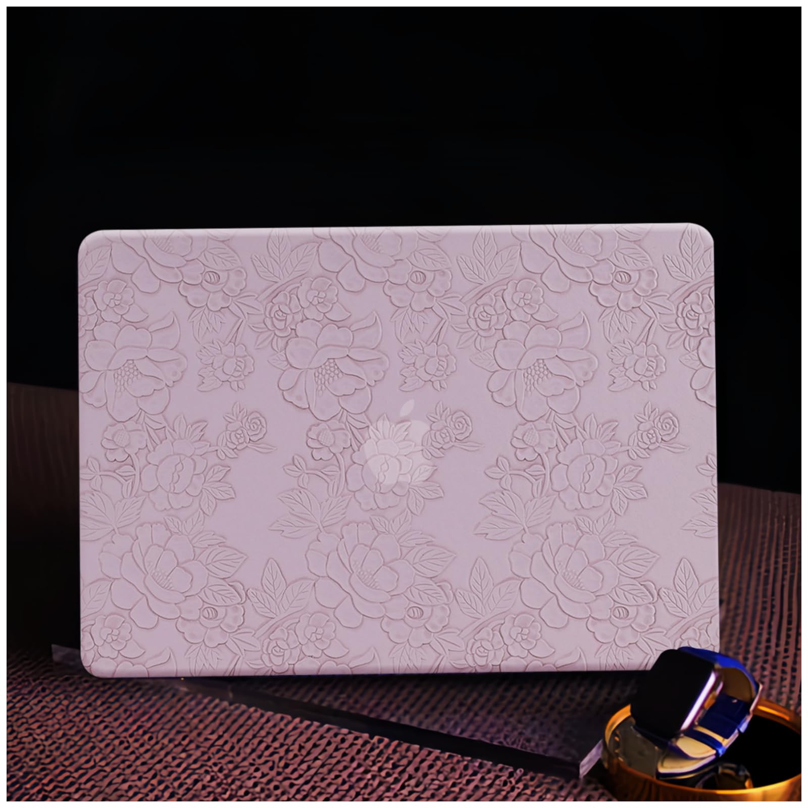 Photo 1 of BYCeKe Compatible with MacBook Pro 14 inch Case 2024-2021 M4 M3 M2 M1 A3112 A3185 A3401 A2918 A2992 A2779 A2442,for Mac Pro14 Texture Leather Print Hard Shell&Keyboard Cover, Purple Embossed Floral