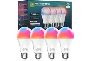 Luckystyle Smart LED Light Bulbs 4 Pack, 9W A19 WiFi Bluetooth Music Sync Color Changing RGBWW Lights Bulb,Work with Alexa, G