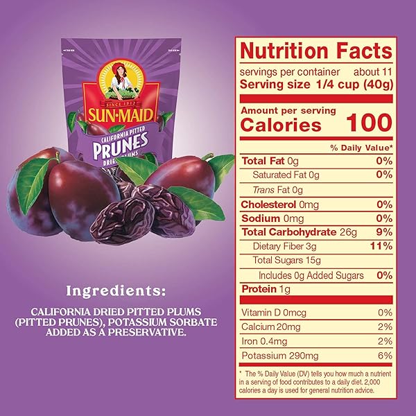 SUN-MAID PITTED PRUNES, NON-GMO, 100% FRUIT, NO SUGAR ADDED, 7 OZ (PACK OF 1)