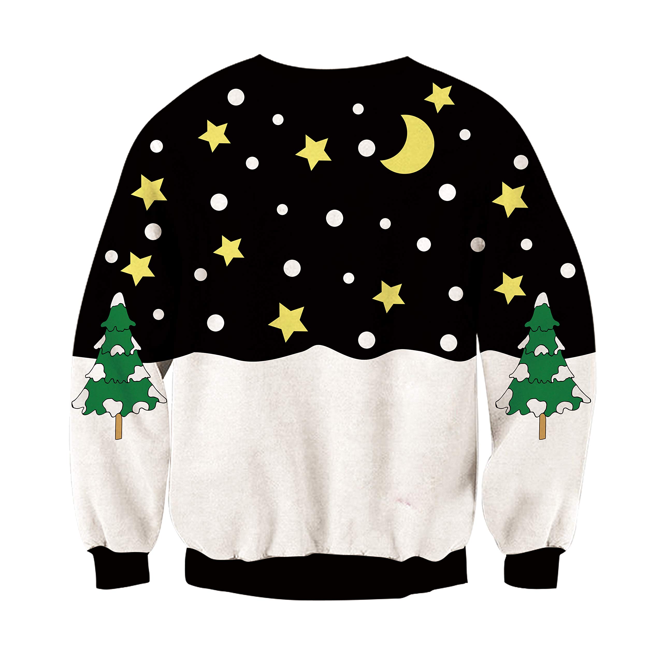 RAISEVERN Unisex de Navidad suéter suéter con Santa Árbol de la Estrella de la Luna grecas Alpinas Diseño Impresiones de Manga Larga Puente para la Fiesta de Año Nuevo