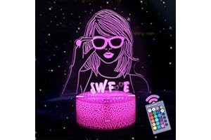 BPA CrazySign Singer Gifts Teen Girls Women Room Party Decor - 3D Night Light Dimmable Lamp - 16 Colors, Smart Touch, Remote Control
