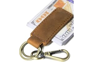 RUNROLE Genuine Leather Magnetic Money Clip with Car Keychain, Cash Card Holder, Slim Leather Money Clip for Men and Women
