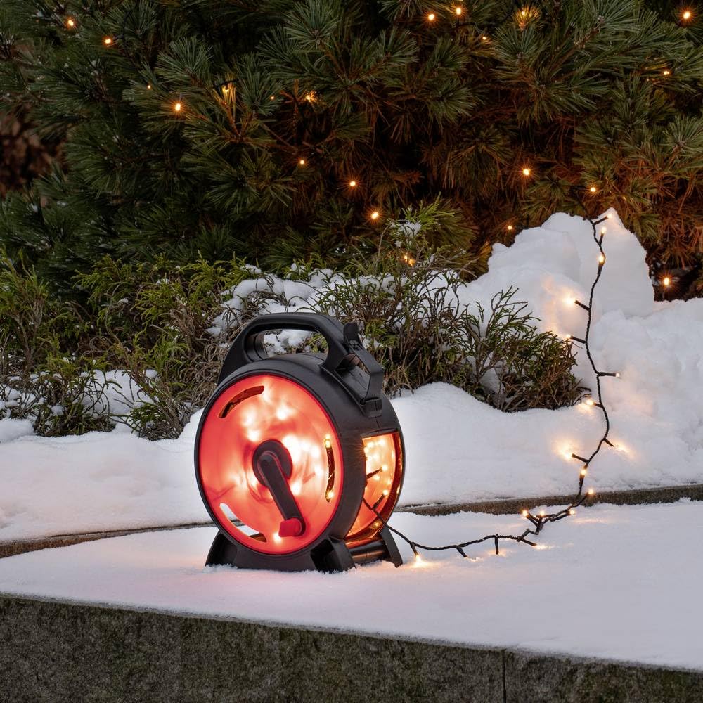 Konstsmide Micro LED Cable Reel Christmas Outdoor Fairy Lights Plug in/Outdoor or Indoor (IP44) / 600 Amber White Diodes/Black Cable String Lights โ image 1