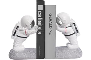 Kakizzy Book End Holder, Astronaut Bookends Outer Space Themed Astronaut Figurine Decorative Book Stoppers to Hold Books Heavy Duty Bookshelf Ends for Kids Rooms Space Decor Bookends (A-Silver Color)
