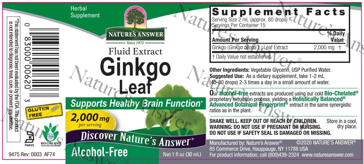 Nature's Answer Ginkgo Leaf, 1-Ounce Ginkgo Biloba Extract: Health & Personal Care