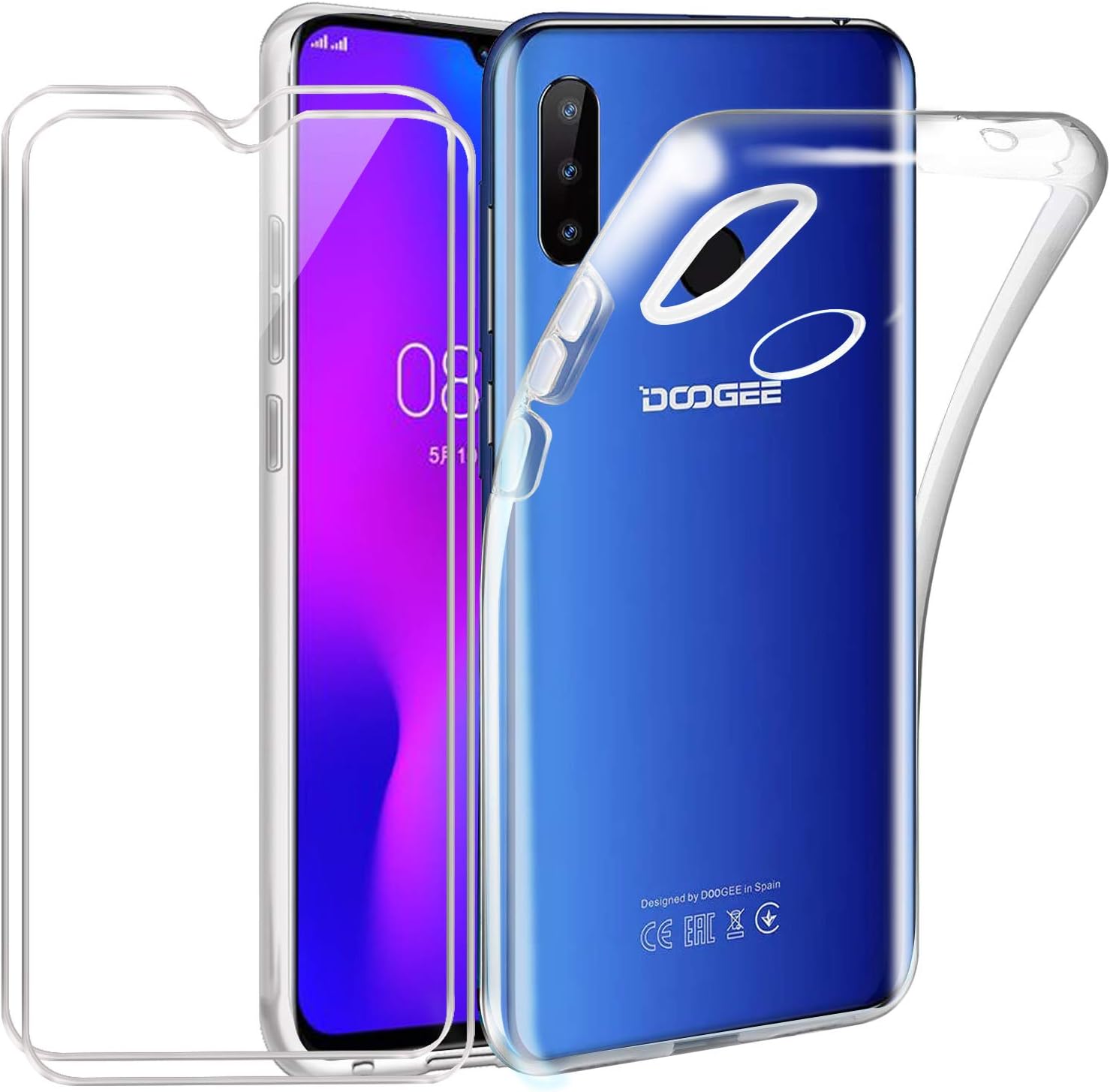 Coque De Protection + 2 Films Verre Trempé Pour Doogee Fire 7 - Housse TPU Souple Noire + écran Protecteur 0.3mm - Protection Complète Contre Chocs Et Rayures