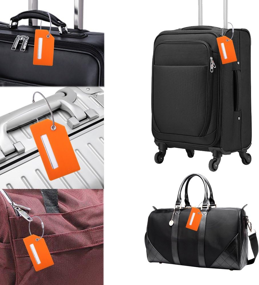  | Silicone Luggage Tag With Name ID Card Perfect to Quickly Spot Luggage Suitcase (Plane 5Pcs Orange) | Luggage Tags
