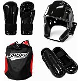 JHOFIF 4 Piece Martial Arts Sparring Gear Set, Headgear, Gloves &amp; Foot Pads | Includes Storage Bag, Adjustable Fit, for Youth &amp; Adult MMA, Karate, Taekwondo and Boxing Training