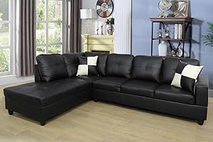 SIENWIEY Sectional Sofa for Room Sets, Black Faux Leather L-Shape Sofa - Living Room Sofa with Chaise (Black-1, Facing Left Chaise)