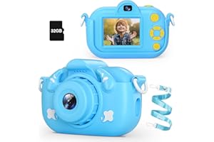 TOAUITE Kids Camera, HD 1080P Digital Video Camera for Boys and Girls, 32MP Kids Selfie Camera for Kids Aged 3-9, Portable Toy Toddler Camera with No Game & 32GB Card, Perfect Christmas Birthday Gifts