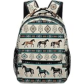 KOYI Aztec Print Backpack for Girls Boys Teens, Western Pattern with Horses Backpack for Kids, Water Resistant Elementary Middle School Travel Laptop Backpack, 16.5-inch