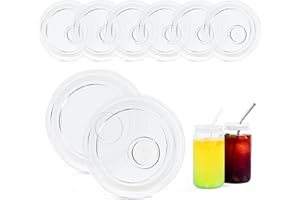 FECBK 8 Pcs Acrylic Lids for 16 oz Glass Cups Plastic Tumbler Replacement Lids Spill Proof Reusable Glass Cup Lid for Beer Can Iced Coffee Cups Drinking Glasses - Crystal