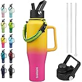 BJPKPK Insulated Water Bottles with Straw Lid, 40oz Metal Water Bottle with 2 lids & Paracord Strap, Double Wall Stainless Steel Tumbler with Handle, Reusable Cups, Mugs, Thermo, Pink & Yellow Rose