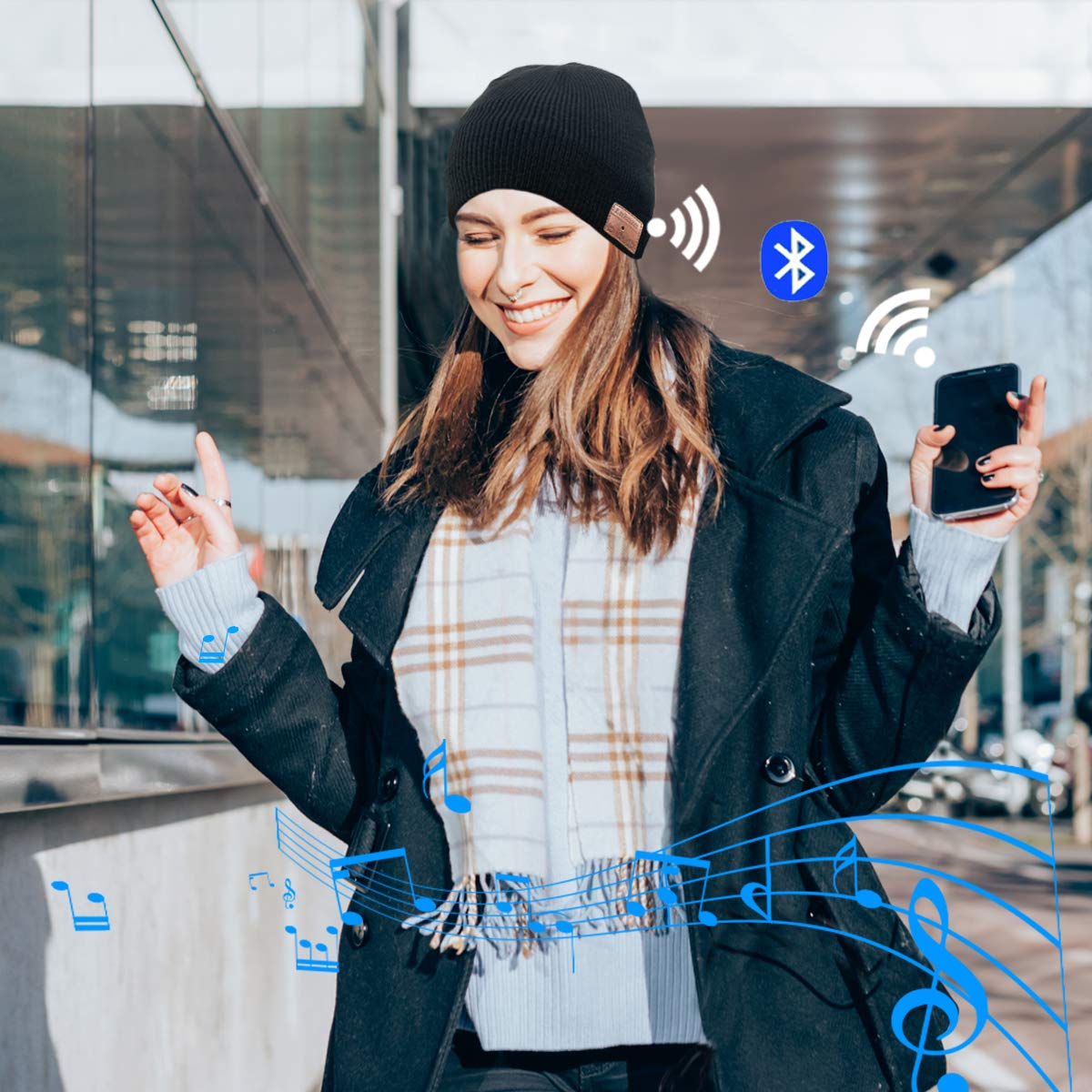 Lukasa Bluetooth Beanie Hat,Mens Gifts Unisex Wireless Knitted Cap Winter Warm Hats